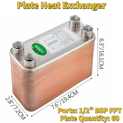 30 40 60 Plates Heat Exchanger Wort Chiller Stainless Steel Brewing Beer Cooler Counterflow Chiller Water Heating(60 Plates) - color: 60 Plates