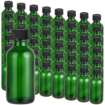 Small Glass Bottles with Lids Boston Round Shot Bottles for Health, Immunity, Ginger Juice, Essential Oils, Potion - Leak Proof Mini Travel Containers (Green UV, 2oz-48Pack) - color: Green UV, size: 2oz-48Pack