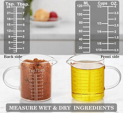 Ackers Etching Scale Measuring Glass -[Insulated handle | V-Shaped Spout]-Made of High Borosilicate Glass Measuring for Kitchen or Restaurant, Easy to Read, 120 ML (4 Oz) - size: 120 ML (4 Oz, 1/2 Cup) - Etching Scale