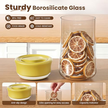 OURCABECUE Wide Mouth Mason Jar 27 oz, 2026 Upgrade 90° Rotating Lid Glass Storage Jar, Food Grade Overnight Oats & Yogurt Jar, Dry Snacks Candies jar - color: Yellow, size: 27OZ