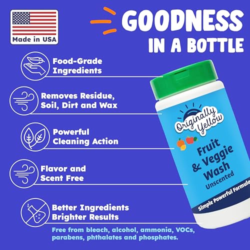 Originally Yellow USA Made Fruit And Vegetable Wash | Food-Grade Fruit and Veggie Wash With No Aftertaste | Powerful Cleaning &| Plant-Derived Produce Cleaner & fruit washer | 2 lb