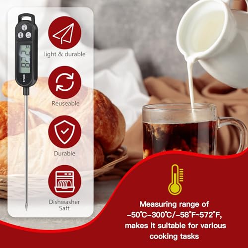 Copkim 12 Pcs Meat Food Thermometer Food with Probe Water Liquid Instant Read Digital Thermometer Kitchen Cooking Supplies for Cooking BBQ Milk Yogurt (Black) - color: Black