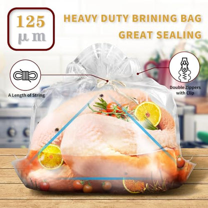 Brining Bags for Turkey, 3 Packs Extra Large Turkey Brine Bag with 3 Cotton Strings, Thickened Brine Bags with Double Zip-lock Seal for Turkey, Chicken Marinade, 26"×22" Hold up to 35LB by JY COOKMENT - size: 3PCS-26"×22"