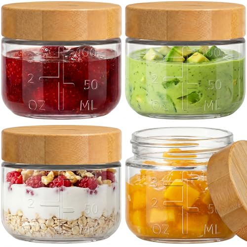 HomArtist 3oz Glass Salad Dressing Containers with Bamboo Lids - 4 Pack Small Airtight Condiment Cups, Mini Sauce Jars for Picnic, Ketchup, Dip & Snacks, Leakproof, BPA-Free & Dishwasher Safe - color: 3oz - 4 Pack