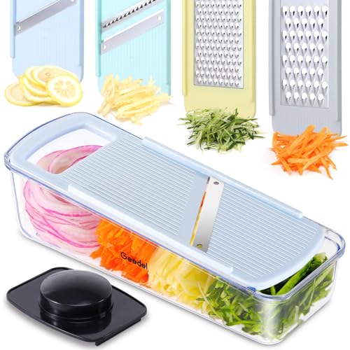 Geedel Professional Mandoline Slicer for Kitchen, Multi Purpose Vegetable Slicer Cutter, Vegetable Cutter Onion Cutter for Veggie Fruit Cheese - color: Light Blue