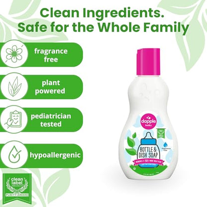 Dapple Baby Fragrance-Free Baby Bottle & Dish Soap - (2 Pack) 3 fl oz - Plant-Powered Cleaner for Bottles, Pump Parts, and Sippy Cups - Travel Size - size: 3 Fl Oz (Pack of 2)