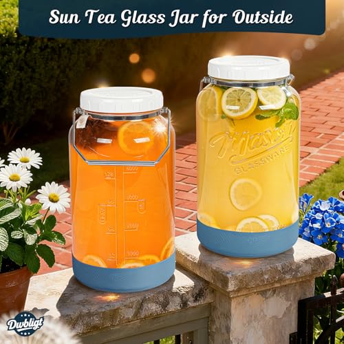 1.5 Gallon Huge Glass Jar with Airtight Lid, Wide Mouth Large Mason Jars for Fermenting, Pickling, Canning, Water Glassing Eggs, Kombucha, and Food Storage – with Handle & Scale Marks(2 Packs)