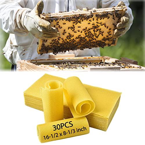 30PCS Beeswax Sheets, Bee-Wax Foundation Sheets 16-1/2 x 8-1/3 inch for Bee Hive Frames,Beeswax Sheets for Beekeeping,Candles Making,Bee-Wax Honeycomb Sheets for Hives (42cm x 21cm)