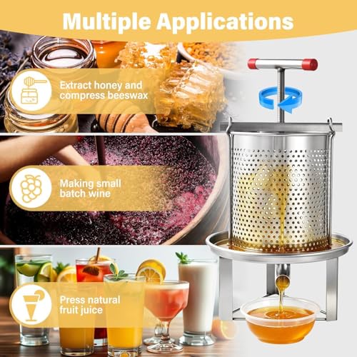 Honey Presser Beeswax Extractor Beekeeping Machine Stainless Steel Household Manual Honey Press Extractor Beekeeping Tool for Wine Honeys and Juice Making (201 Stainless Steel)