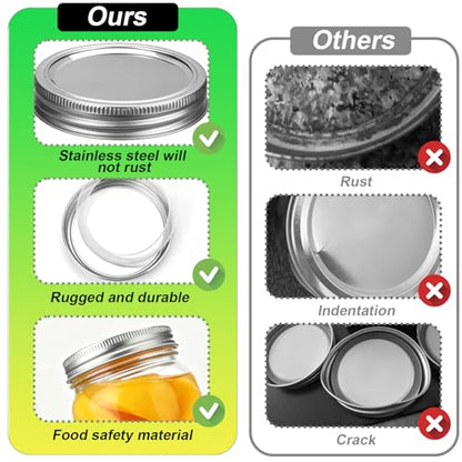 Palksky Stainless Steel Wide Mouth Canning Lids and Rings, Airtight/Rustproof Mason Jar Lids with Bands Set of 4 - style: Wide Mouth Stainless Steel Mason Canning Lids and Rings Set of 4