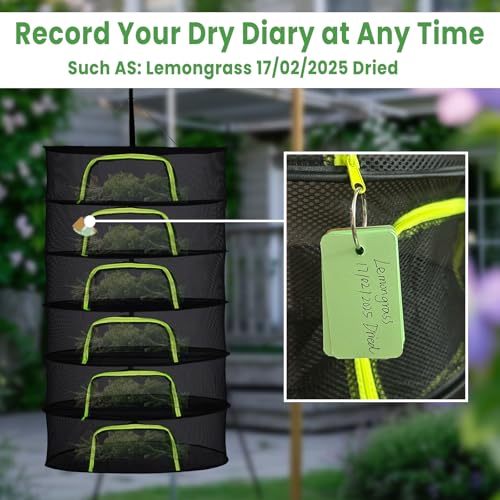 6 Layer 24" Herb Drying Rack Hanging with Garden Pruning Shears, Large Zipper, Hook & Notepad, Foldable Drying Rack for Herbs, Spices & Seasonings, Hanging Herb Dryer Indoor & Outdoor - size: 60*24 INCH