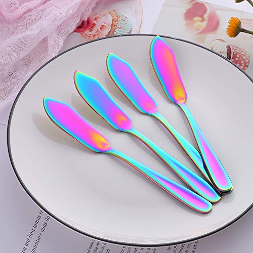 Cheese Desert Knives, Set of 4, Baikai Stainless Steel 18/10 Breakfast Butter Knife, Slicer Sandwich Spreader (Rainbow) - color: Rainbow