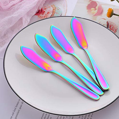 Cheese Desert Knives, Set of 4, Baikai Stainless Steel 18/10 Breakfast Butter Knife, Slicer Sandwich Spreader (Rainbow) - color: Rainbow