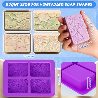 HKNMTT Silicone Square Rectangle Bar Molds Leaf Flower Pattern, 8 Cavities for Candy Soap Making Shower Steamer Homemade Bath Lotion Shampoo Bar DIY Set Non-stick Craft Food Grade 2 Pack - style: Daisy Ginkgo Leaf - 2PCS