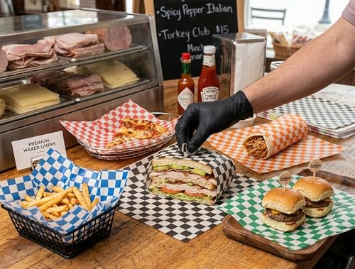 MADE IN USA 1,000 Sheets of Grease-Resistant Food Grade Waxed Kraft Deli Tissue Paper, 12" X 12" (Green Checker Print) - color: Green Checker Print