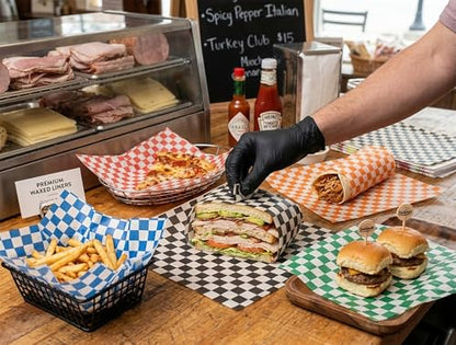 MADE IN USA 1,000 Sheets of Grease-Resistant Food Grade Waxed Kraft Deli Tissue Paper, 12" X 12" (Blue Checker Print) - color: Blue Checker Print