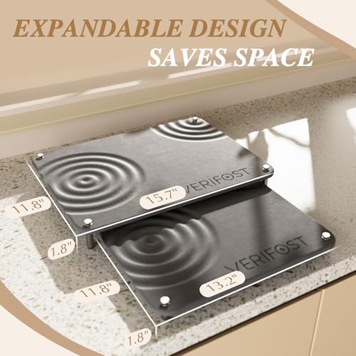 VERIFOST 2 Pcs Large Gray Stone Dish Drying Mat with Acacia Wood Holder Stand for 1 Inch Cutting Board and Fast Stone Drying Mat for Kitchen Counter with Non-slip Feet - color: Acacia Holder Midnight Gray