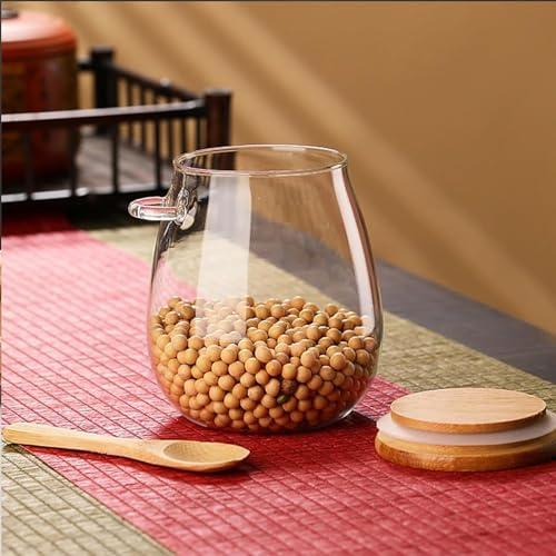 Airtight glass jar storage container with bamboo lid Set of 4, wide mouth, leak-proof, With a spoon, can be used for coffee beans, tea leaves, grains, dried fruits, etc (Large*4PCS) - color: Large*4PCS