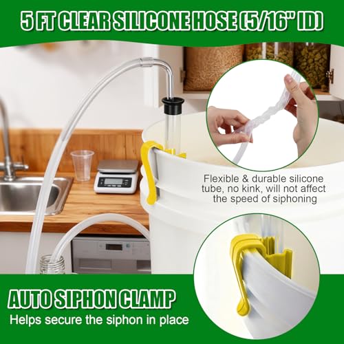 2Pcs 14” Auto Siphon Beer Bottle Siphon Pump with 5Ft Clear Silicone Wine & Liquid Siphoning Pump, Effortless Bottling Fermentation Mead for HomeBrew Gallon Jugs Kit Wine Making Kit