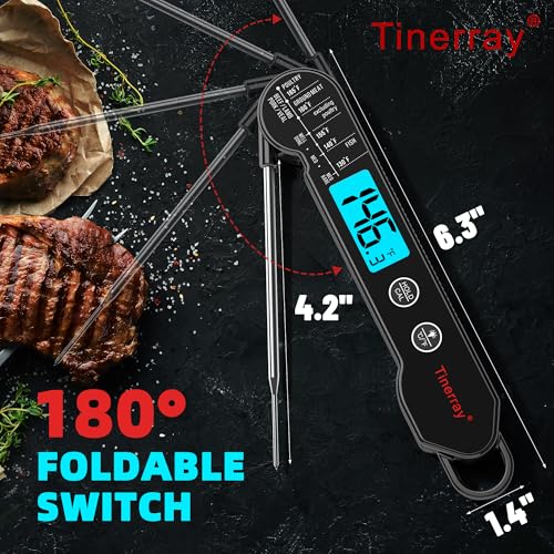 Professional Digital Meat Thermometer Instant Read Waterproof – Folding Probe Food Thermometer with Backlight & Calibration, Fast Read for BBQ, Grill, Deep Fry, Liquids, Gift for Chef (Black) - color: Black