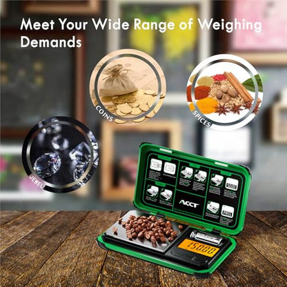 Precision Pocket Scale, 200gx0.01g Jewelry gram Scale, Digital Food Scale with LCD Display, one-Click Conversion 6 Units, Mini Scale for Kitchen/Powder/Coffee/Coins(Battery Included) - color: Green