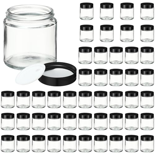 30 Pcs 4 oz Clear Glass Jars with Black Lids Leakproof Round Airtight Jars Empty Cosmetic Jars with Inner Liners Lid for Candle Making Storing Lotions Spice Powder Liquid Sample Makeup (Black,clear) - color: clear, size: 4 oz(30 Pcs)