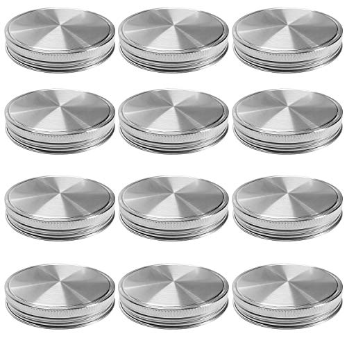 Stainless Steel Mason Jar Lids, Storage Caps with Silicone Seals for Wide Mouth Mason Canning Jars, Polished Surface, Reusable and Leak Proof, Pack of 12 (12-Pack Wide Mouth stainless steel) - size: 12-Pack Wide Mouth stainless steel