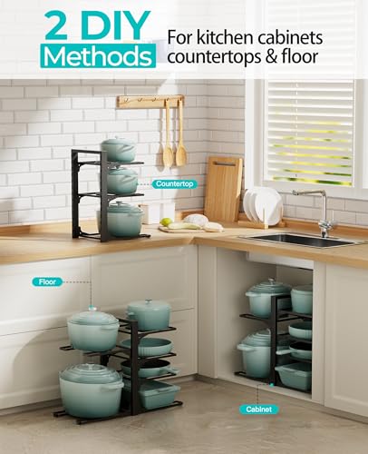 ORDORA Pots and Pans Organizer under Cabinet 13.78" Height, 6-Tier Kitchen Cabinet Organizers and Storage, Heavy Duty Pots and Pan Storage Rack Organizer inside Cabinet, Adjustable Pot Rack - style: S-13.78"H-HeavyDuty