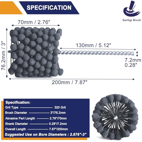 Garhgi 3"(76.2mm) Cylinder Honing Tool Brush with 320 Grit SC Flexible Resilient Balls, for Crosshatching Polishing Finishing Engine Brake Rotor Piston Rings Ports Tubes of Metals Steel Cast Iron - size: 3.000"(76.2mm), style: 320 Grit
