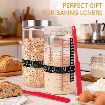 57oz Sourdough Starter Jars, Extra Large Complete Baking Kit | Sour Dough Starter Jars Includes Fermentation Cover & Aluminum Airtight Lid for Perfect Sourdough Bread (Red Set of 2) - size: Tall - Red 2 Pack