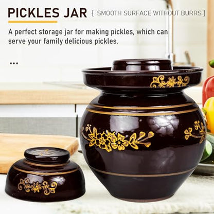 Ceramic Pickles Jar 5.5lb Thickened Traditional Kimchi Sauerkraut Fermenting Crock Sealed Storage Container for Vegetable and Salted Egg Preservation Random Color