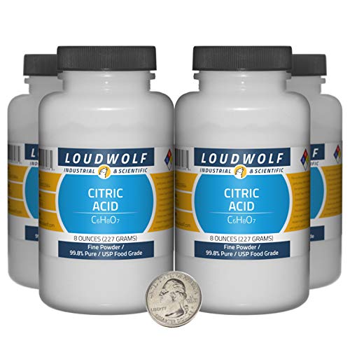 Citric Acid 4 Bottles Each 8 Ounces Total 32 Ounces 99.8% Pure USP Food Grade Powder - size: 2 Pounds in 4 Bottles