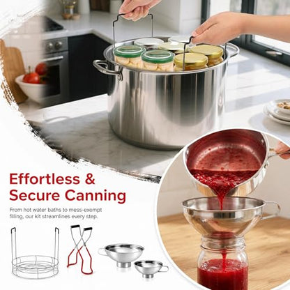 Cedilis 4 Pieces Canning Kit, 1PC Canning Rack+ 1PC Jar Lifter Tong+ 2PC Funnels, Stainless Steel Canning Supplies for Mason Jars