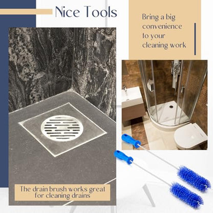 Baderke 2 Pieces Drain Brush Pipe Cleaning Tube Brushes 19.7 Inch Plastic Shower Pipe Flexible Cleaning Tool(Blue,19.7 x 1.5 Inch) - color: Blue, size: 19.7 x 1.5 Inch