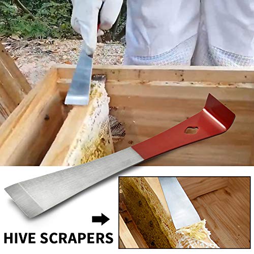 Hive Tool, 2PCS Stainless Steel Hive Scraper Tools with Red Handle - Beekeeping Equipment for Frame Lifting and Wax Scraping