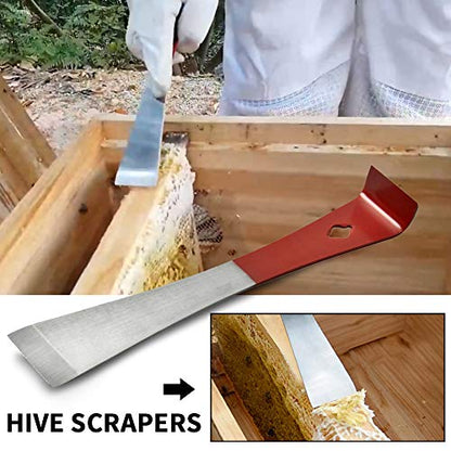 Hive Tool, 2PCS Stainless Steel Hive Scraper Tools with Red Handle - Beekeeping Equipment for Frame Lifting and Wax Scraping