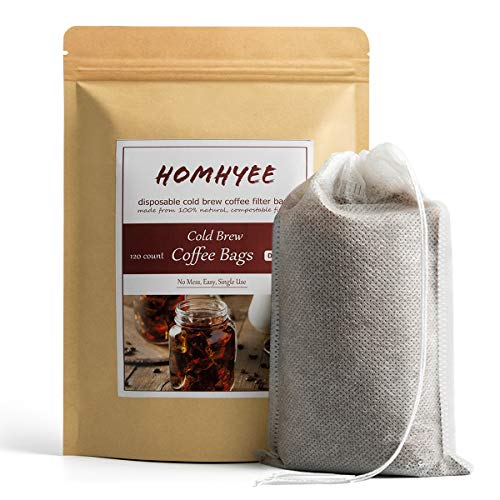 No Mess Cold Brew Coffee Filters - 120 Count Disposable Fine Mesh Brewing Bags for Concentrate/Iced Coffee Maker, French/Cold Press Kit, Hot Tea in Mason Jar or Pitcher, 4 x 6 Inches - size: 120 Pack - 4" x 6"