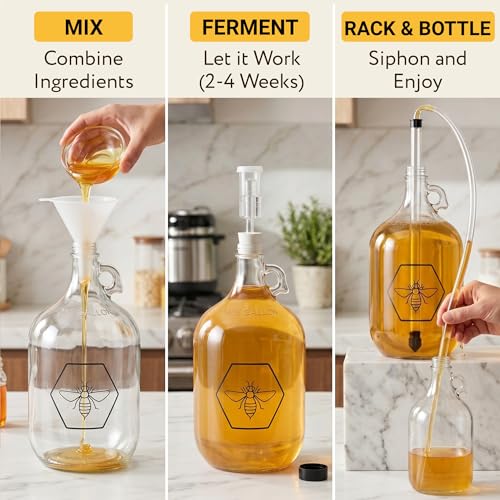 Complete Mead Making Kit for Beginners with Premium Yeast and Ingredients – Home Brewing Starter Kit – Includes 1 Gallon Carboy - Alcohol Hydrometer – Auto Siphon – Airlock - How to Guide - color: Deluxe Kit with Premium Ingredients