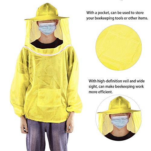Beekeeping Jacket, Bee Suit Bee Jacket with Veil Professional Ventilated Beekeeper Suit Beekeeping Tools (Yellow) - color: Yellow