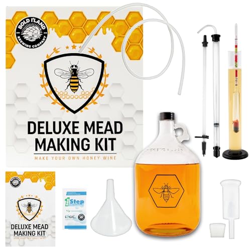 Complete Mead Making Kit for Beginners – Home Brewing Starter Kit – Includes 1 Gallon Glass Jug Carboy - Alcohol Hydrometer for Alcohol Test – Auto Siphon – Airlock – How to Guide and More - color: Standard Deluxe Kit