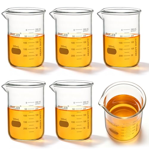 ULAB Scientific Glass Beaker Set, Vol. 300ml, 3.3 Borosilicate Griffin Low Form with Printed Graduation, Pack of 6, UBG1023 - style: 6pcs of Vol.300ml, Low form