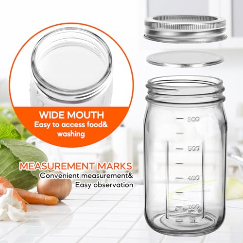 32 oz Wide Mouth Mason Jars 12 Pack, Airtight Lids with Bands | Clear glass, canning/preserving/jam/sauces/pickling, wedding favors/meal prep/DIY projects, reusable, quart size