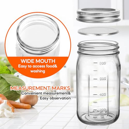 32 oz Wide Mouth Mason Jars 12 Pack, Airtight Lids with Bands | Clear glass, canning/preserving/jam/sauces/pickling, wedding favors/meal prep/DIY projects, reusable, quart size