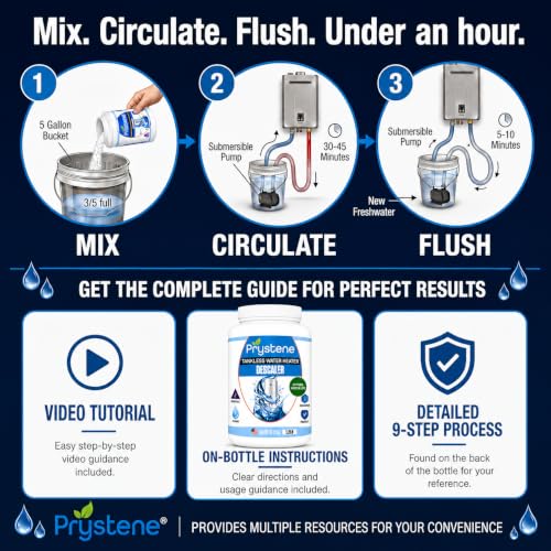 Tankless Water Heater Descaler - Professional Powder Cleaner (1.2 lbs) - Removes Limescale & Restores Efficiency - Compatible with Rinnai, Rheem, Navien, Noritz - Food Grade, Made in USA