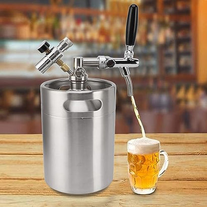 Beer Growler Tap System, Mini Beer Keg Growler 5L Stainless Steel Portable Pressurized Home Dispenser System with 60PSI Pressure Regulator for Homebrew Craft and Draft Beer