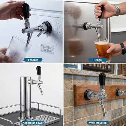 Long Shank Flow Control Beer Faucet, All Stainless Steel Beer Tap Faucet Upgraded Adjustable Bar Tap, 4" Draft Beer Shank with 5/16" Barb & G5/8 Thread for Home Brewing, Kegerator, wall - size: All Stainless Steel