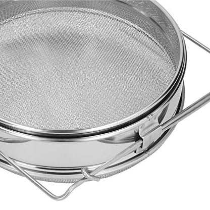 Honey Filter Stainless Steel Beekeeping Double Honey Sieve Strainer Apiary Equipment Durable Food Grade 304 Stainless Steel Honey Filter with Double Screen for Beekeepers and