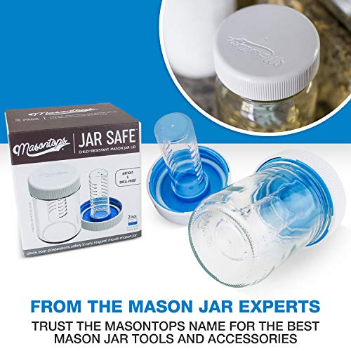 Masontops Jar Safe - Child Proof Herb Container - 2PK - Airtight Storage - Regular Mouth Jar Lock - Stash Bottle Locker - color: Blazin' Blue/Cloud White, size: Regular Mouth