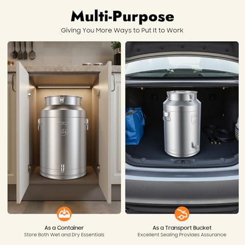 Stainless Steel Milk Can, 76L/20.1Gal Metal Drink Dispenser Airtight Canister with Faucet & Lid, Wine Oil Beverage Storage Container for Kitchen Restaurant Party, W15.8*H25.2in - size: 76L/20.1Gal w/Faucet