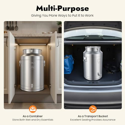 Stainless Steel Milk Can, 76L/20.1Gal Metal Drink Dispenser Airtight Canister with Faucet & Lid, Wine Oil Beverage Storage Container for Kitchen Restaurant Party, W15.8*H25.2in - size: 76L/20.1Gal w/Faucet